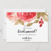 Rood Waterverf Roos bruiloft is mijn Bridesmaid Kaart (Voorkant)