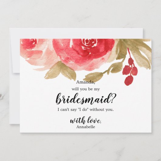 Rood Waterverf Roos bruiloft is mijn Bridesmaid Kaart (Voorkant)