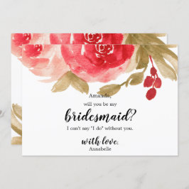 Rood Waterverf Roos bruiloft is mijn Bridesmaid Kaart