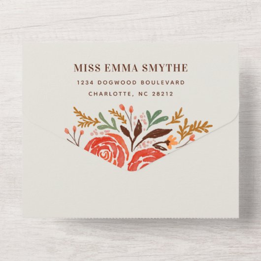 Rood Waterverf Rozen feest All In One Uitnodiging (Achterkant)