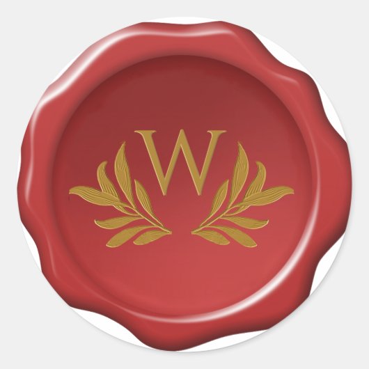 Rood Wax Seal Geel Monogram & bladeren Blad Ronde Sticker (Voorkant)