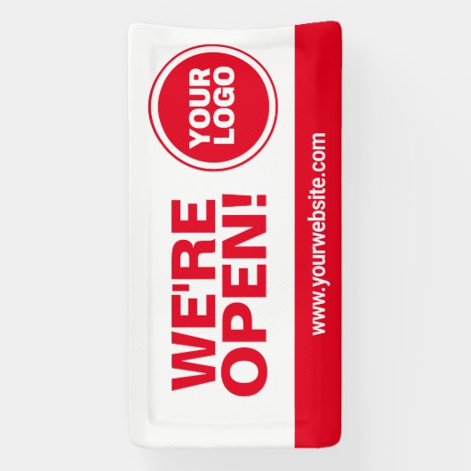 Rood we zijn open sjabloon business banner teken (Verticaal)