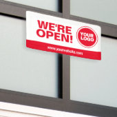 Rood we zijn open sjabloon business banner teken (Buitenkant Gebouw)