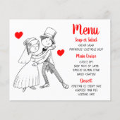 Rood-weddenschap Menu Cute Cartoon Bride Groom (Voorkant)