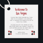 Rood Welkom bij Las Vegas Welcome Basket Wedding Bedankjes Labels<br><div class="desc">Trouwen in Las Vegas? Deze rode,  zwarte en witte labels voor welkomsthangers zouden een perfecte aanvulling zijn op de welkomstmand of welkomsttas van uw gast in hun hotel. Personaliseer met uw eigen oprechte tekst.</div>