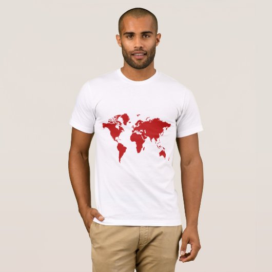 Rood wereldkaart t-shirt (Voorkant volledig)