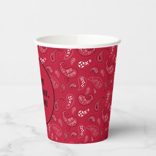 Rood Western Bandana Print Verjaardagsfeestje Papieren Bekers (Links)
