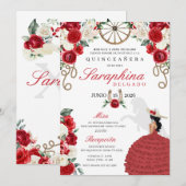 Rood Western Cowgirl Laarzen & Rozen Quinceañera Kaart (Voorkant / Achterkant)