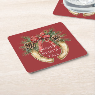 Rood Western Goud Hoefijzer Kerst Pine Kegels Kartonnen Onderzetters