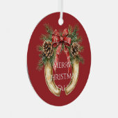 Rood Western Goud Hoefijzer Kerst Pine Kegels Metalen Ornament (Voorkant Rechts)