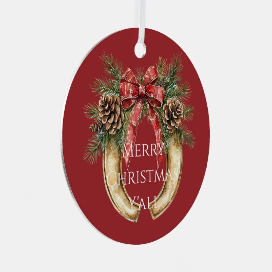 Rood Western Goud Hoefijzer Kerst Pine Kegels Metalen Ornament (Voorkant Rechts)