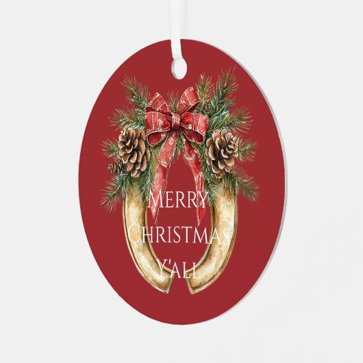 Rood Western Goud Hoefijzer Kerst Pine Kegels Metalen Ornament (Voorkant links)