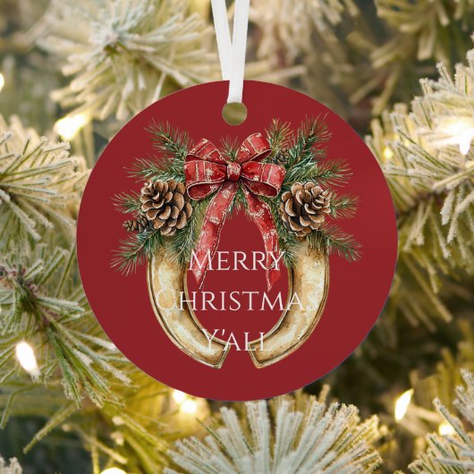 Rood Western Goud Hoefijzer Kerst Pine Kegels Metalen Ornament (Insitu)