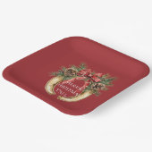 Rood Western Goud Hoefijzer Kerst Pine Kegels Papieren Bordje (Gebogen)