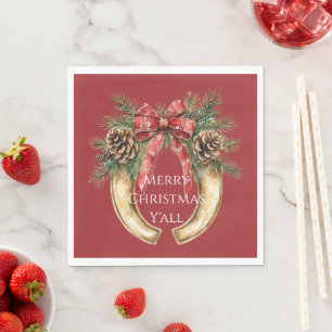 Rood Western Goud Hoefijzer Kerst Pine Kegels Servet