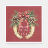 Rood Western Goud Hoefijzer Kerst Pine Kegels Servet (Voorkant)