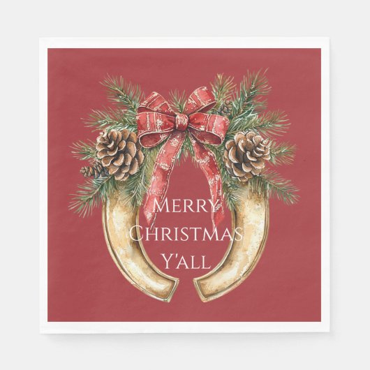 Rood Western Goud Hoefijzer Kerst Pine Kegels Servet (Voorkant)