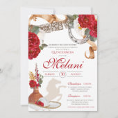 Rood Western Roos Charra Ranchera Quinceanera Kaart (Voorkant)