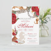 Rood Western Roos Charra Ranchera Quinceanera Kaart (Staand voorkant)