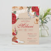 Rood Western Roos Charro Ranchero Quinceanera Kaart (Staand voorkant)