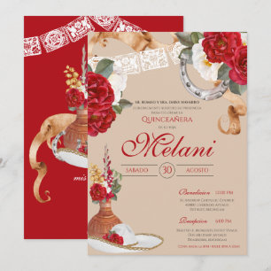 Rood Western Roos Charro Ranchero Quinceanera Kaart