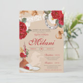 Rood Western Roos Charro Ranchero Quinceanera Kaart (Staand voorkant)