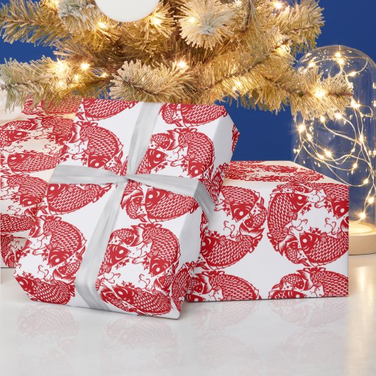 Rood whirling Koi Carp Fish Group Wrapping Paper 1 Cadeaupapier (Feestdagen)