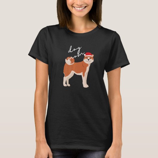 Rood & White Akita Dog maankermis T-shirt (Voorkant)