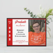 Rood White Black Foto Afstuderen Aankondiging (Staand voorkant)