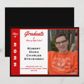 Rood White Black Foto Afstuderen Aankondiging (Voorkant / Achterkant)
