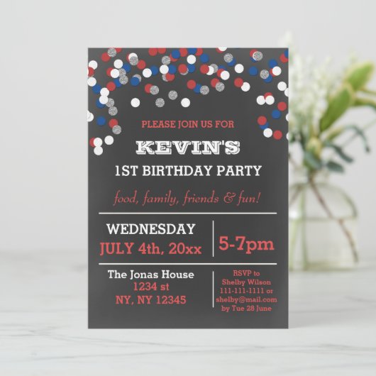 Rood White Blue Confetti gedenkdag Kaart (Staand voorkant)