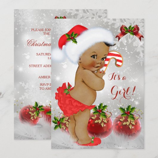 Rood White Green Baby shower Girl Ethnic Kaart (Voorkant / Achterkant)