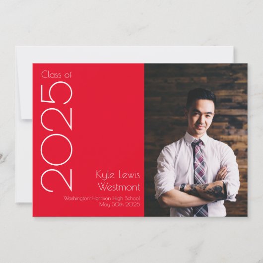 Rood White School Colors Afstuderen Aankondiging (Voorkant)