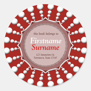 Rood+White Stippen Cirkelbookplaat Etiket sticker