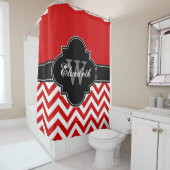 Rood Wht LG Chevron Zwart 1ICBR Naam Monogram Douchegordijn (In situ)