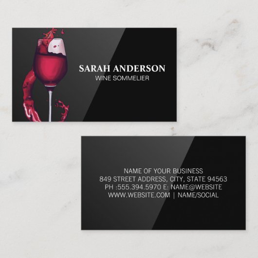 Rood wijn Splash Glass | Achtergrond zwart glas Visitekaartje (Voorkant / Achterkant)