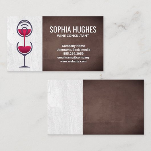 Rood wijnflessenpoeder in glas visitekaartje (Voorkant / Achterkant)