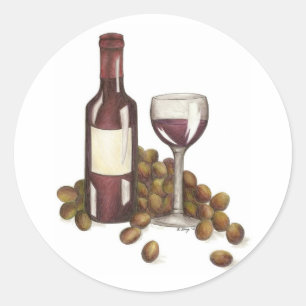 Rood-wijngebak met flesje Glass Winery Merlot Ronde Sticker