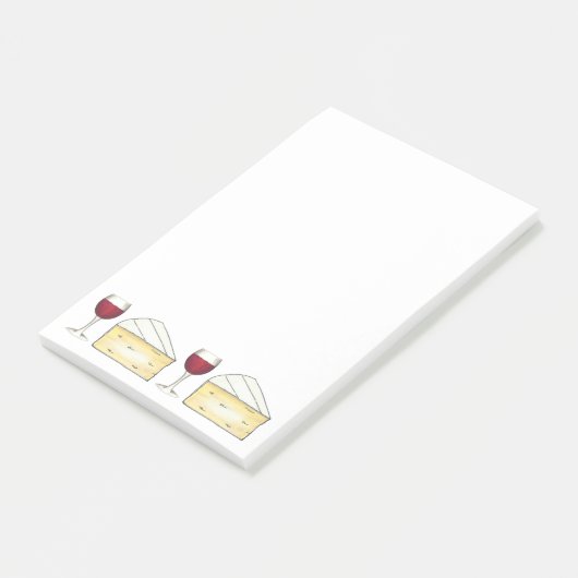 Rood wijnglas + brie kaaskaas, na het opschrift post-it® notes (Schuin)