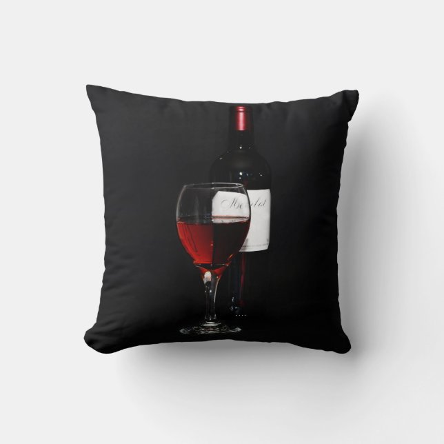 Rood wijnglas en fles kussen (Voorkant)