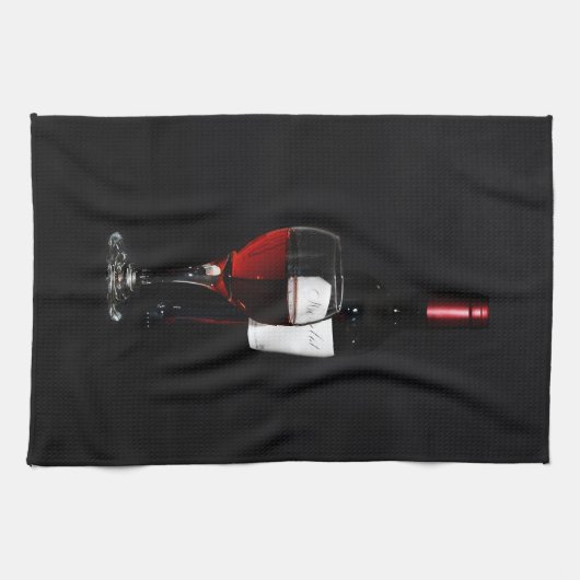 Rood wijnglas en fles theedoek (Horizontaal)