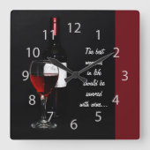 Rood wijnglas en fles vierkante klok (Voorkant)