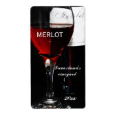 Rood wijnglas en Merlot fles Etiket (Voorkant)