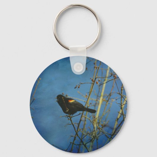 Rood-Winged Black Bird-zingen Sleutelhanger (Voorkant)