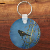 Rood-Winged Black Bird-zingen Sleutelhanger (Voorkant)