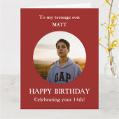 Rood wit 14e foto Birthday-kaart, zoon, GROOT Kaart (Gele Bloem)