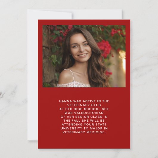 Rood Wit 2-Foto Bloemboog Afstuderen Aankondiging (Achterkant)