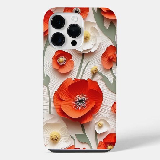 ROOD WIT 3-D LOOK POPPY ANEMONE FLOWERS iPhone HOESJE (Achterkant)