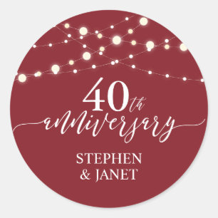 Rood & Wit 40-jarig Huwelijksjubileum Feest Ronde Sticker