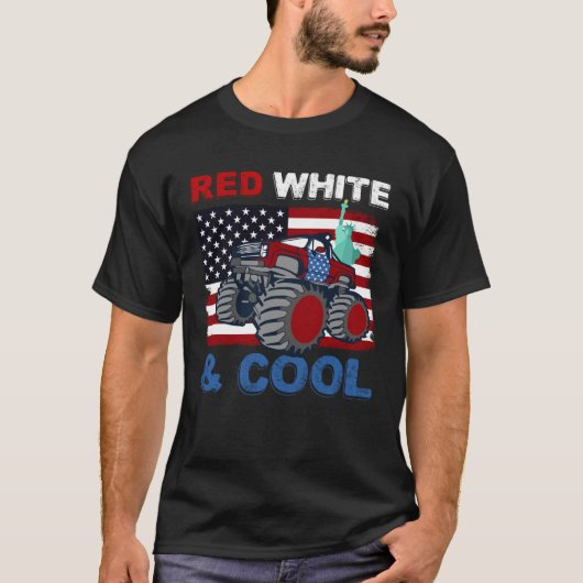 Rood Wit 4 juli Cool Monster Truck USA Ameri T-shirt (Voorkant)